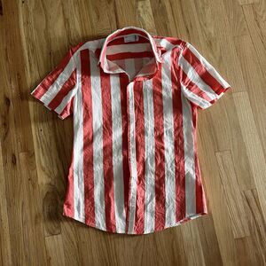 Asos Design Casual‎ Short Sleeve Button Up Stripe Shirt S orange white summer
